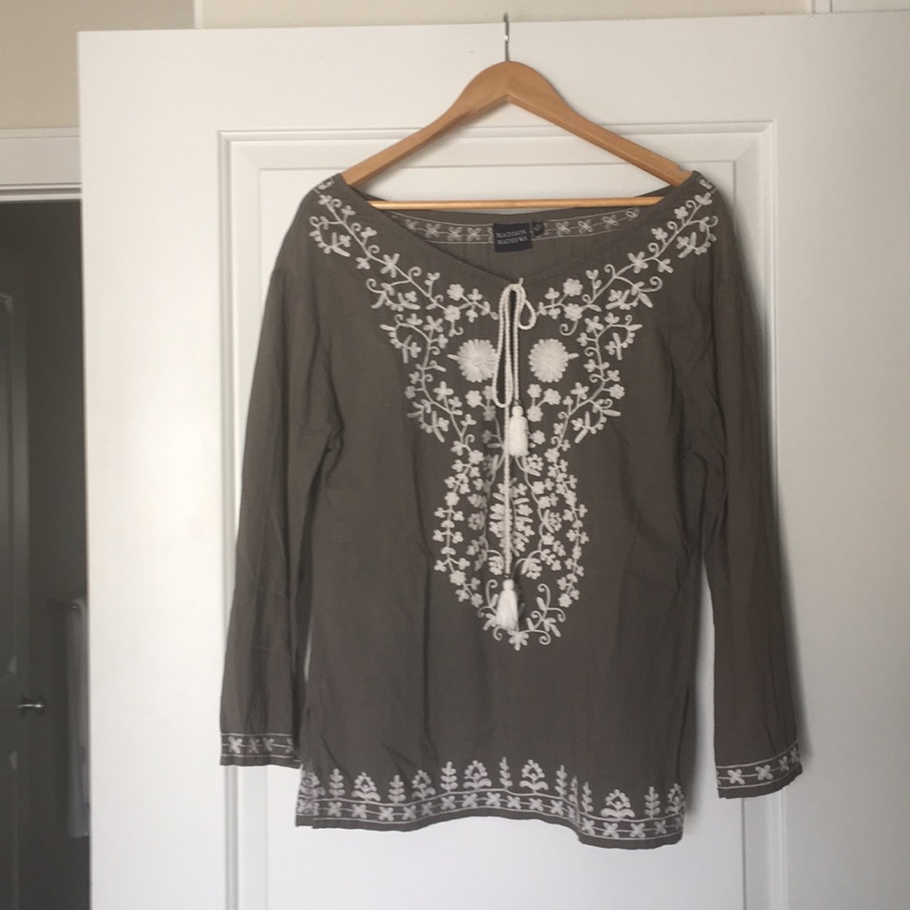 Gray Tunic with white stitching