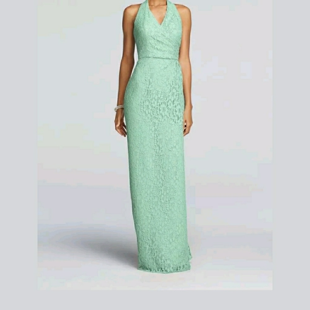 David's Bridal Lace Dress Mint Green F19040 Size 6