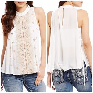 Miss Me Off White Embroidered Tank w/Side Ties L
