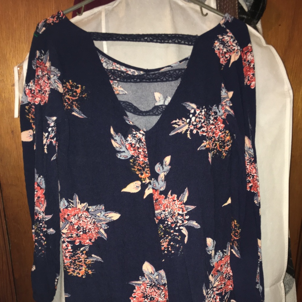 Blue and pink floral shirt