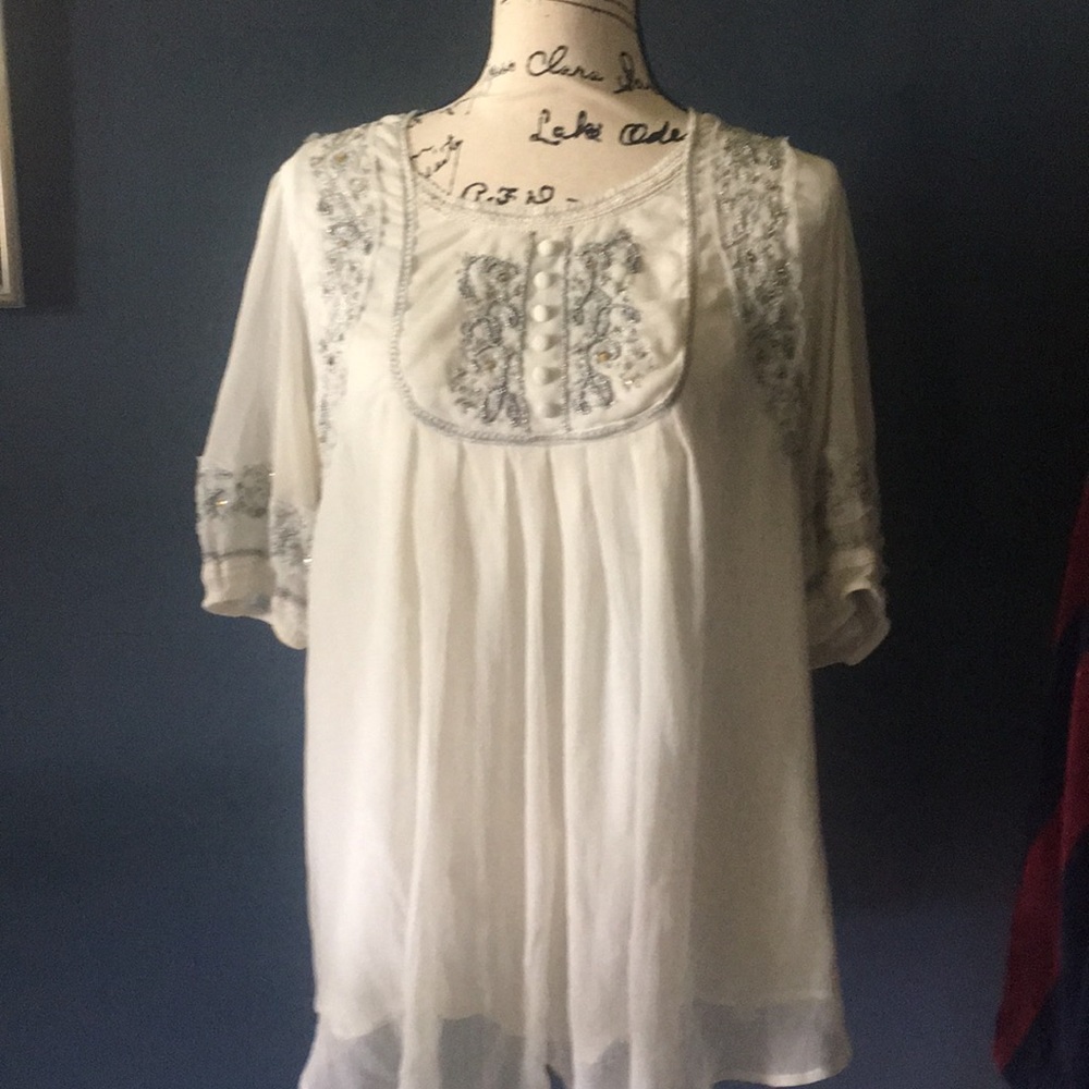 Women's 18W cream silver & gold Top Blouse