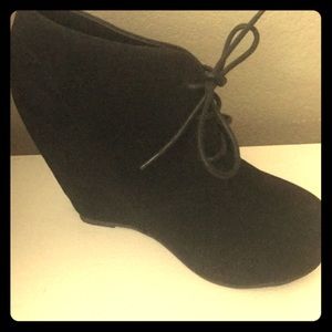 Black Brinley Co lace up wedge bootie