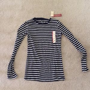 Navy Blue and white striped long sleeve tee