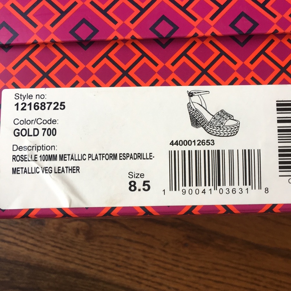 TB ROSELLE METALLIC GOLD PLATFORM ESPADRILLE EUC - Picture 6 of 6