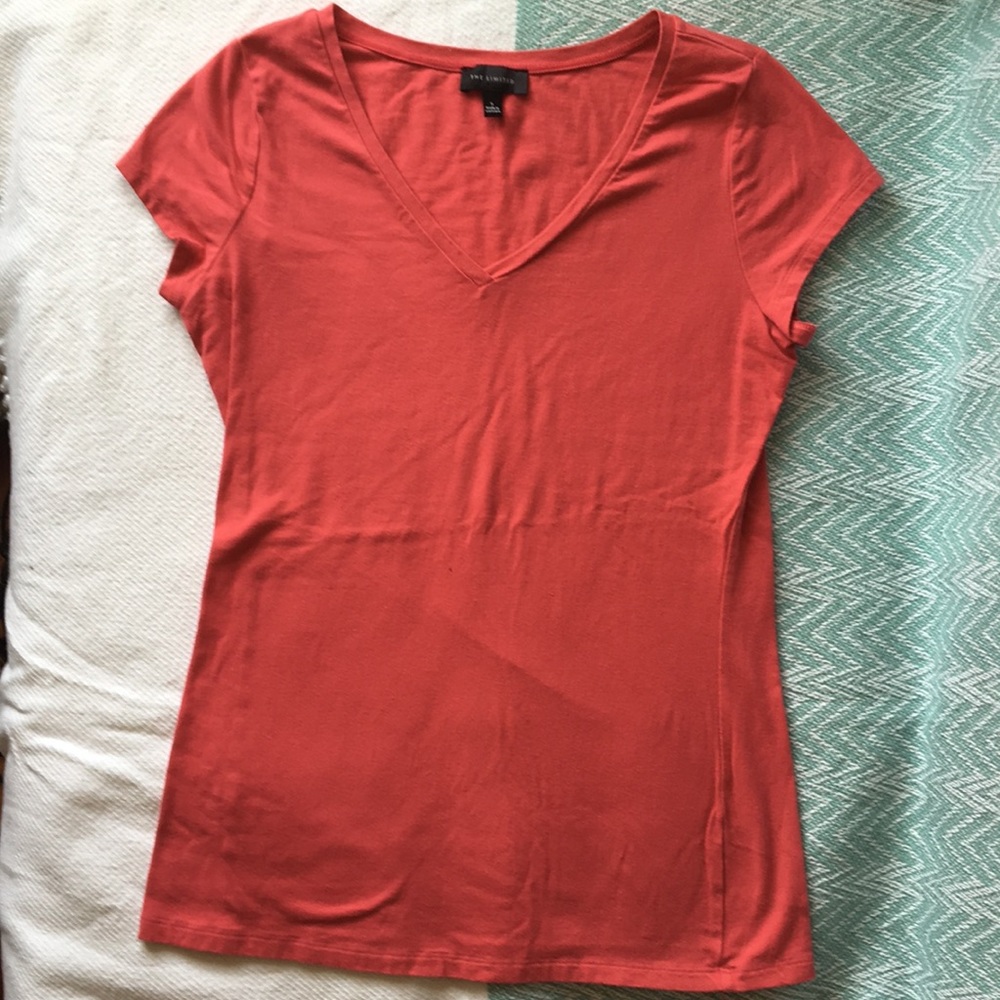 Coral stretch v-neck cap sleeve top