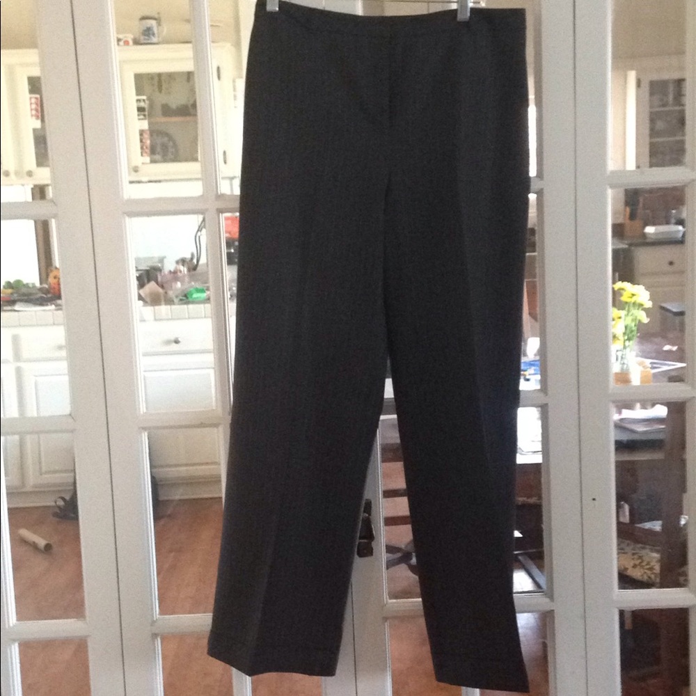 Gray pinstripe wide-leg trousers