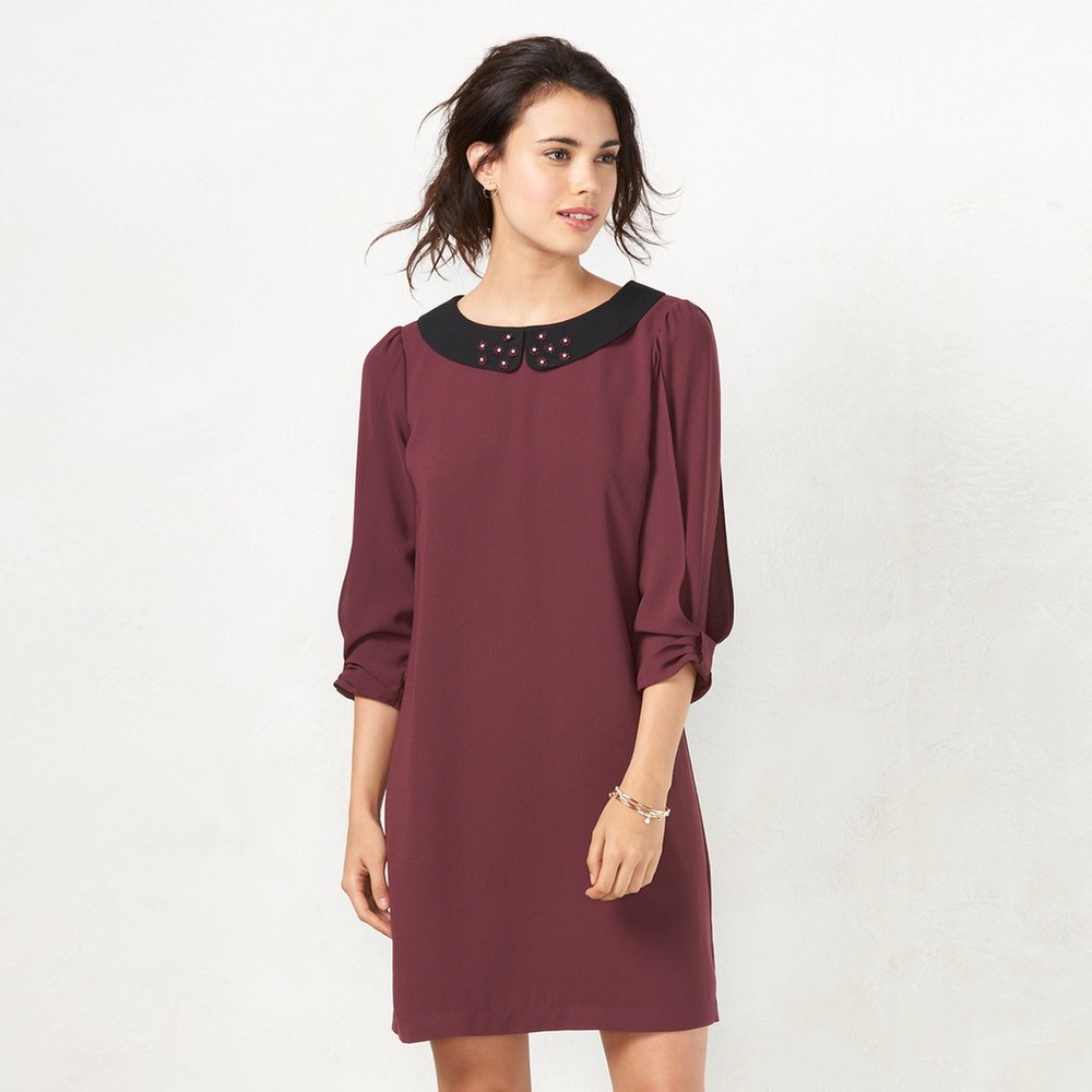 LC Lauren Conrad Wine Embellished Shift Dress NWT - Picture 3 of 5