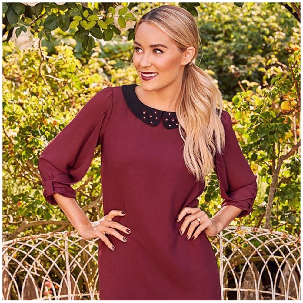 LC Lauren Conrad Wine Embellished Shift Dress NWT - Picture 2 of 5