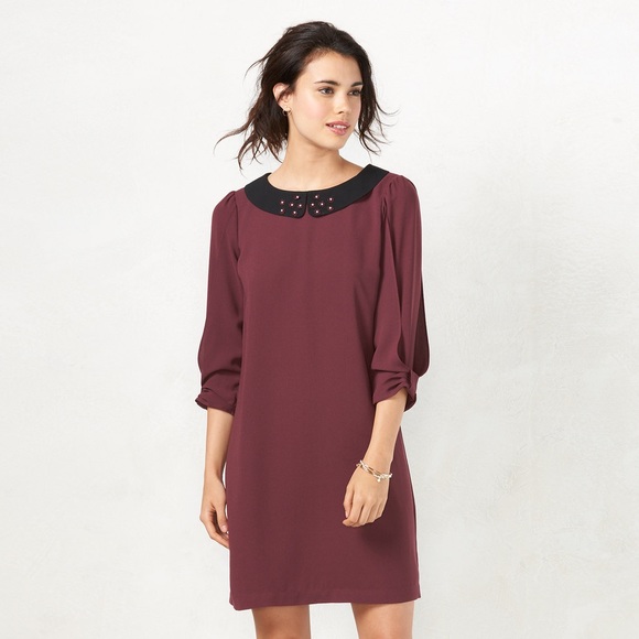 LC Lauren Conrad Wine Embellished Shift Dress NWT - Picture 3 of 5