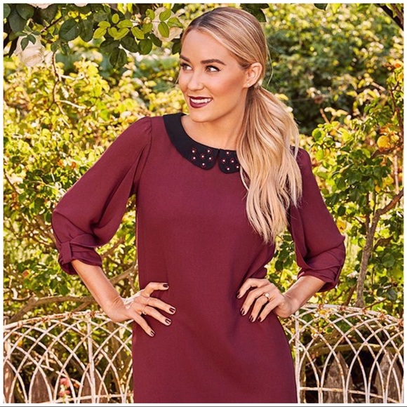 LC Lauren Conrad Wine Embellished Shift Dress NWT - Picture 2 of 5