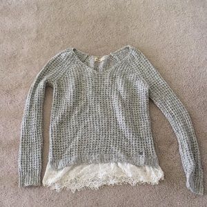 Grey knit Hollister sweater with white lace
