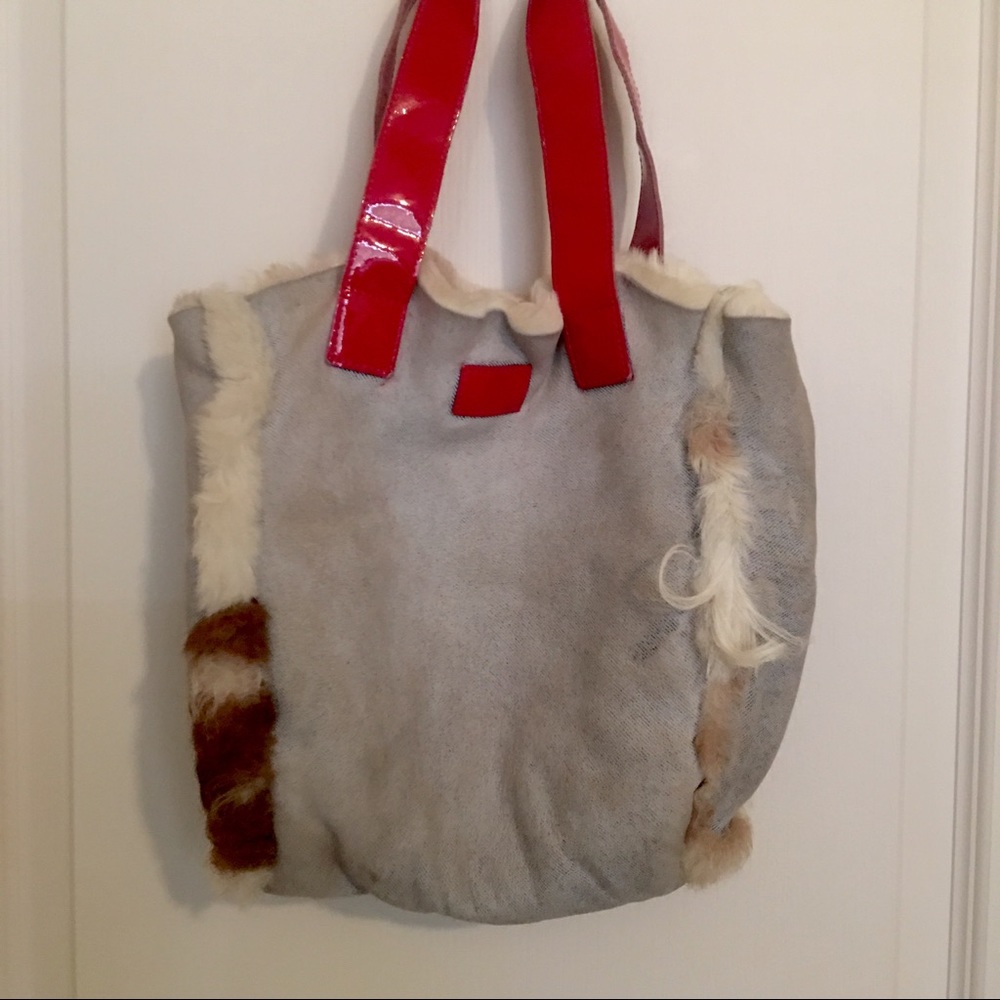 Auth Dolce & Gabbana vintage couture fur denim handbag