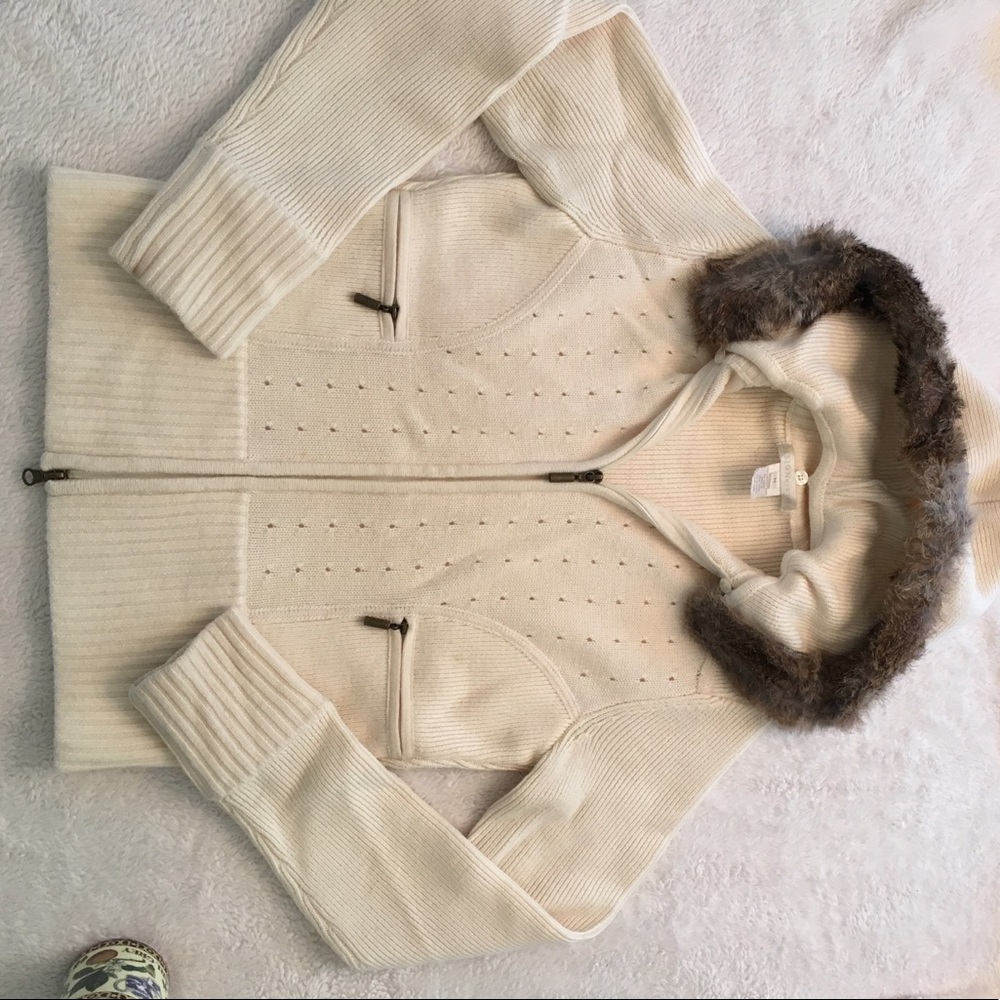 Rabbit fur-trimmed wool hoodie from Design History