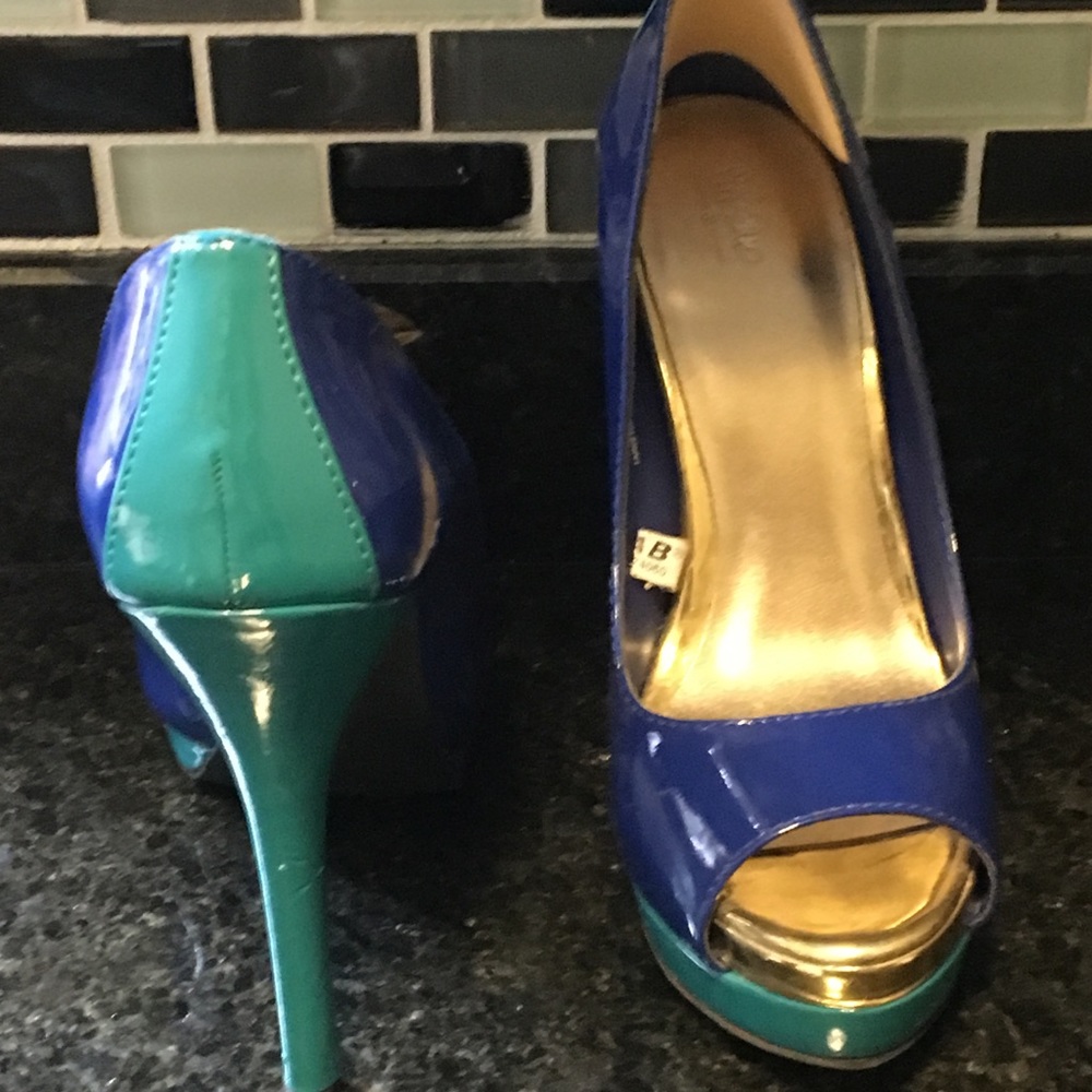 Two tone blue patent leather