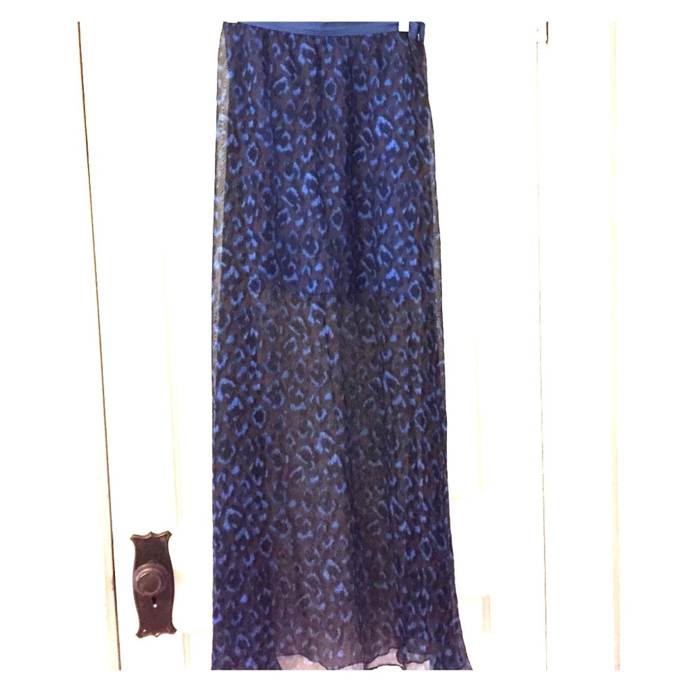 Open ceremony blue leopard print silk skirt.
