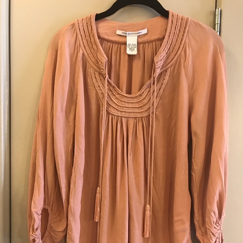 DVF PEACH 3/4 SLEEVE TOP WITH TASSELS
