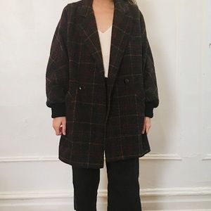 Vintage checked wool coat with drop shoulder