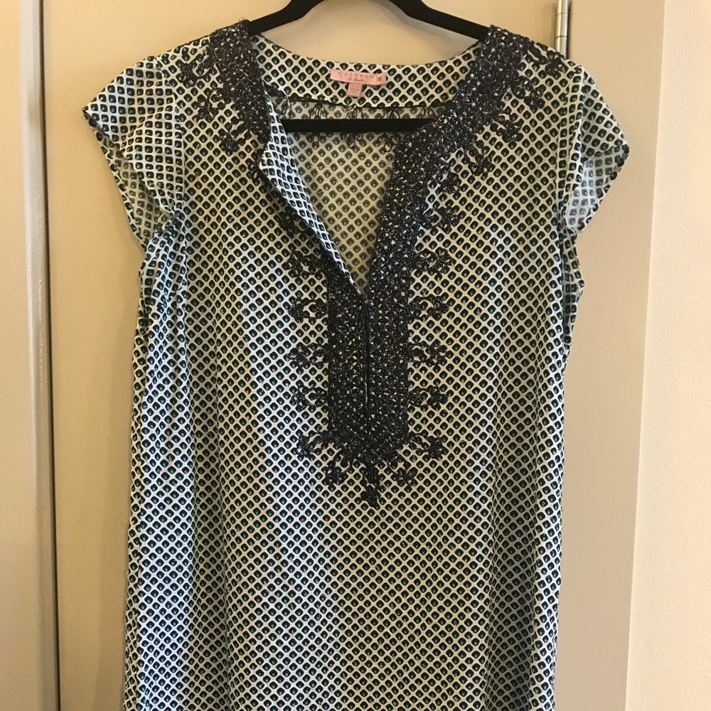 CALYPSO ST BARTH BEADED S/S EMBROIDERED DRESS