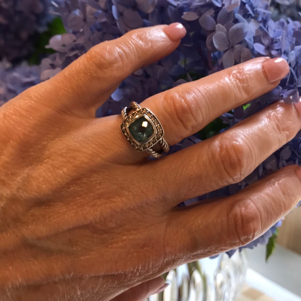 David Yurman ring, blue, petite Albion w/ diamonds