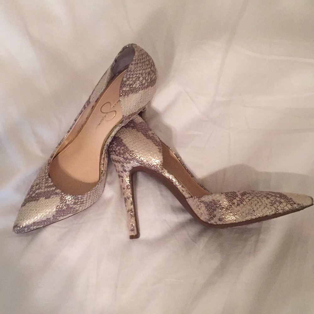Gold Speckled Snake Skin Pumps