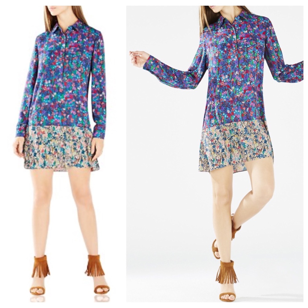 Bcbg Floral Button Up Flowy Shirtdress