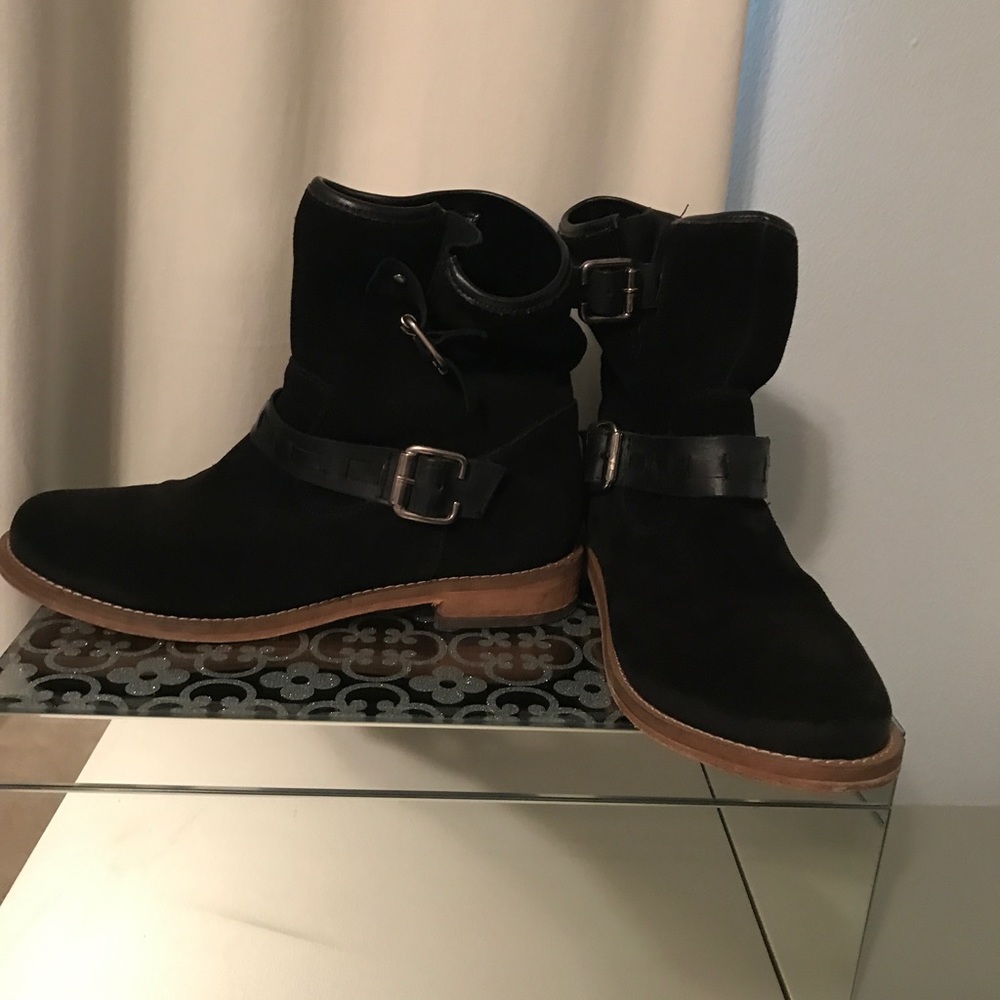 Charles David Suede black ankle/biker boots