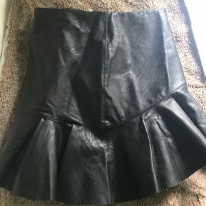 Zara black leather skirt with ruffle