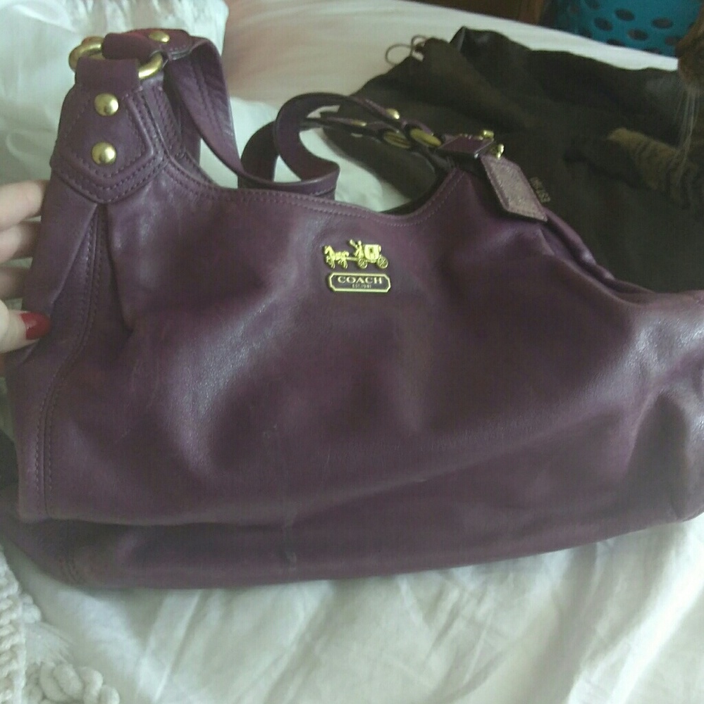 Purple Coach Madison Maggie Hobo Leather Handbag