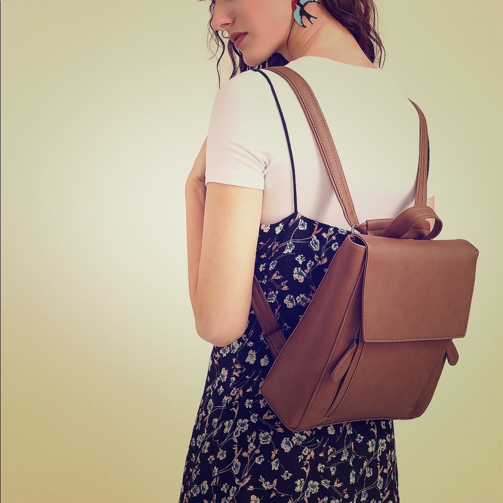 Khaki Vintage PU Backpack