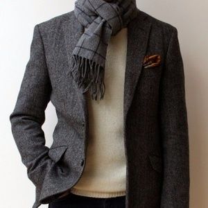 Allyn St George Men's Gray Black Tweed Wool Blazer