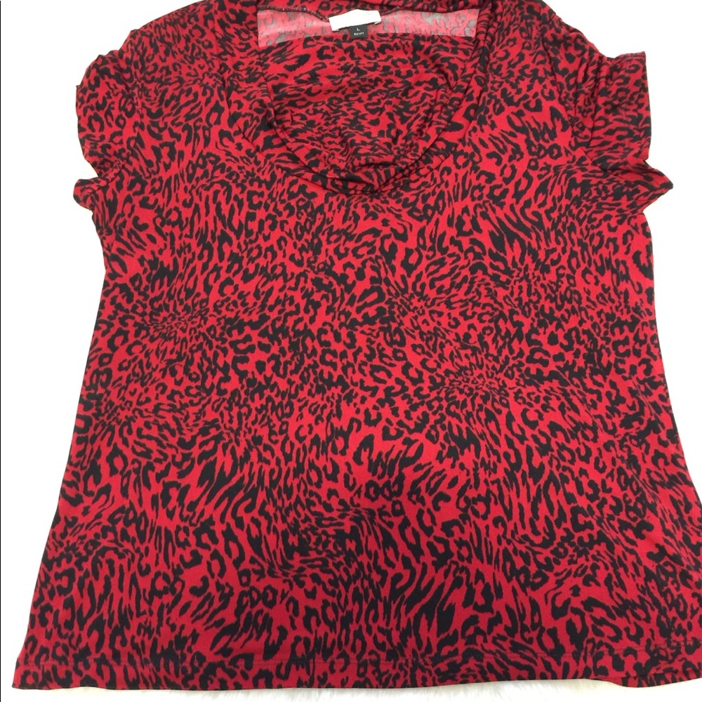 Tahari-Levine red and black leopard blouse size L