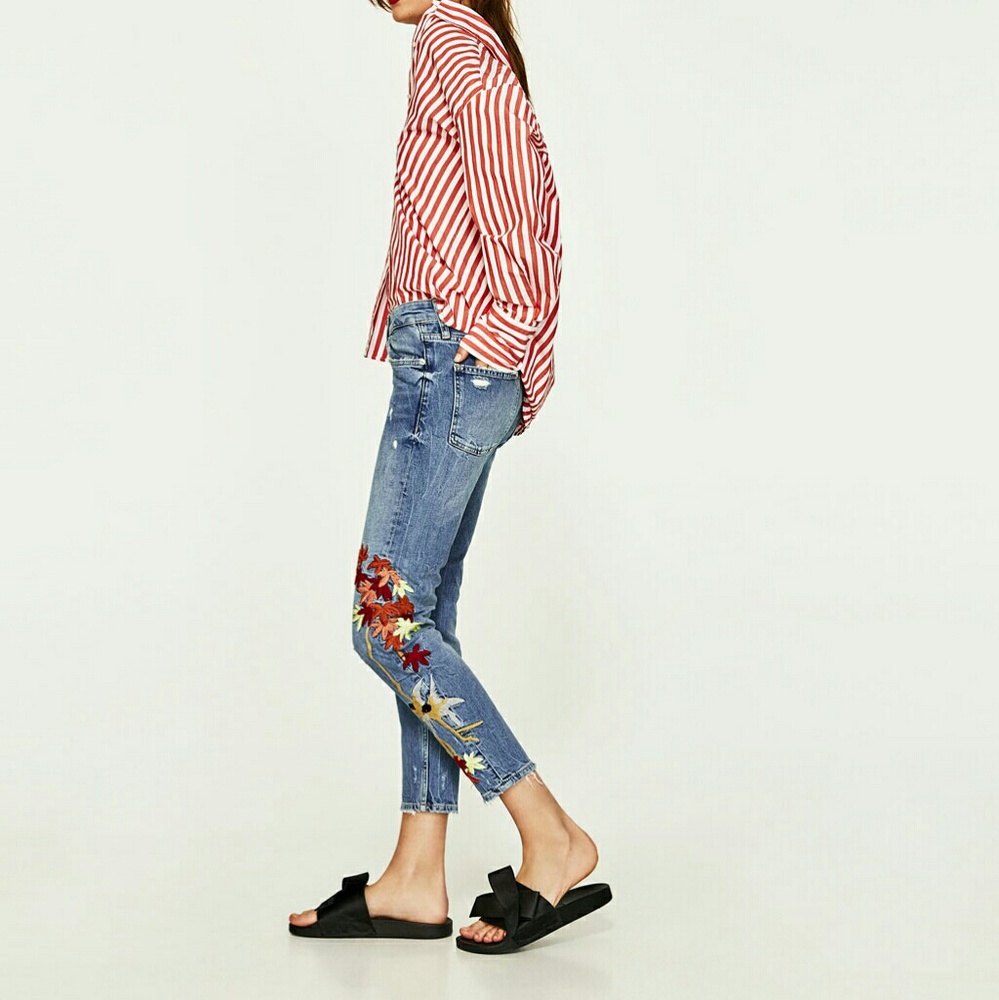 🌸HP🌸Zara slim boyfriend jeans with embroidery - Picture 3 of 7