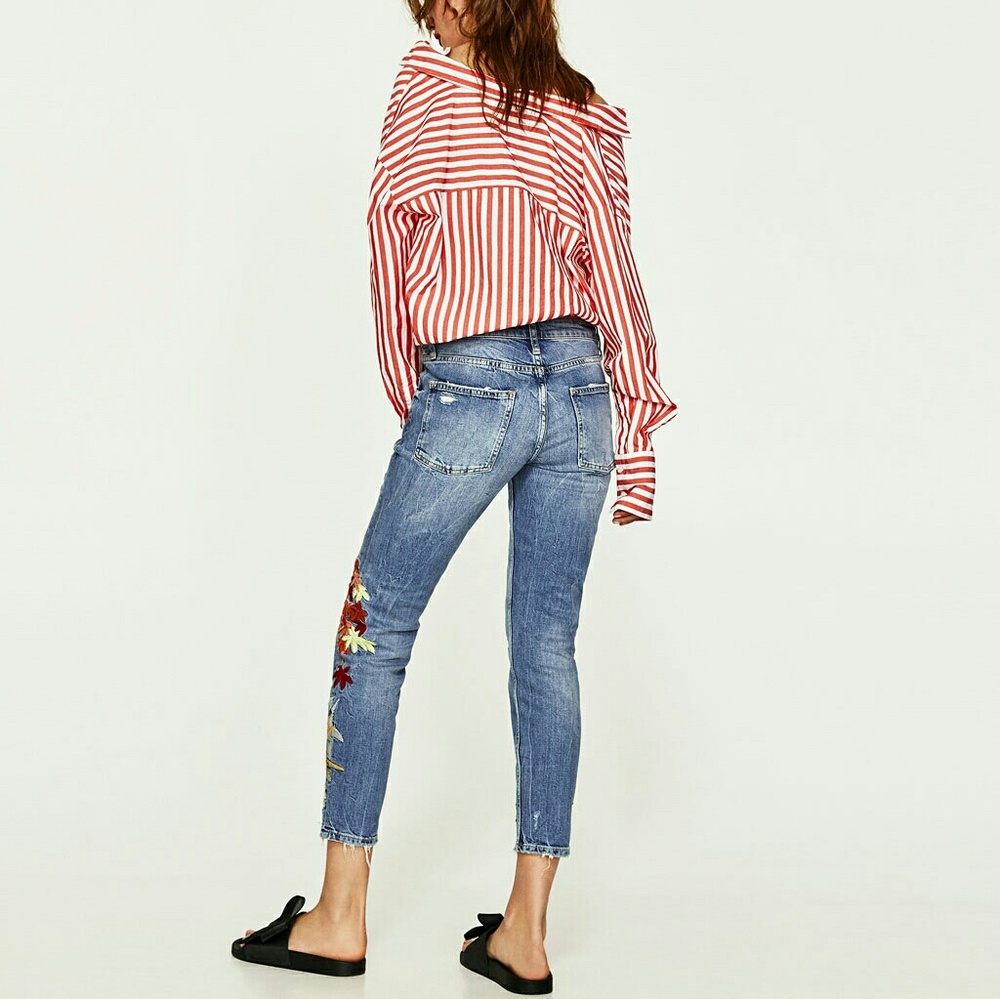 🌸HP🌸Zara slim boyfriend jeans with embroidery - Picture 4 of 7
