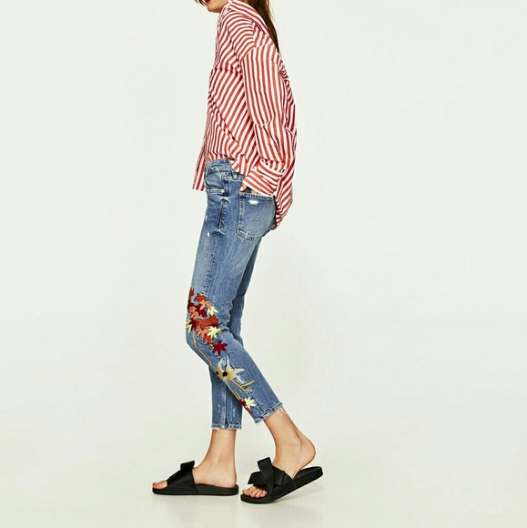 🌸HP🌸Zara slim boyfriend jeans with embroidery - Picture 3 of 7