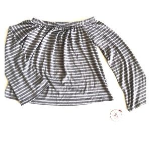 Heather Grey, White Striped Off The Shoulder Top