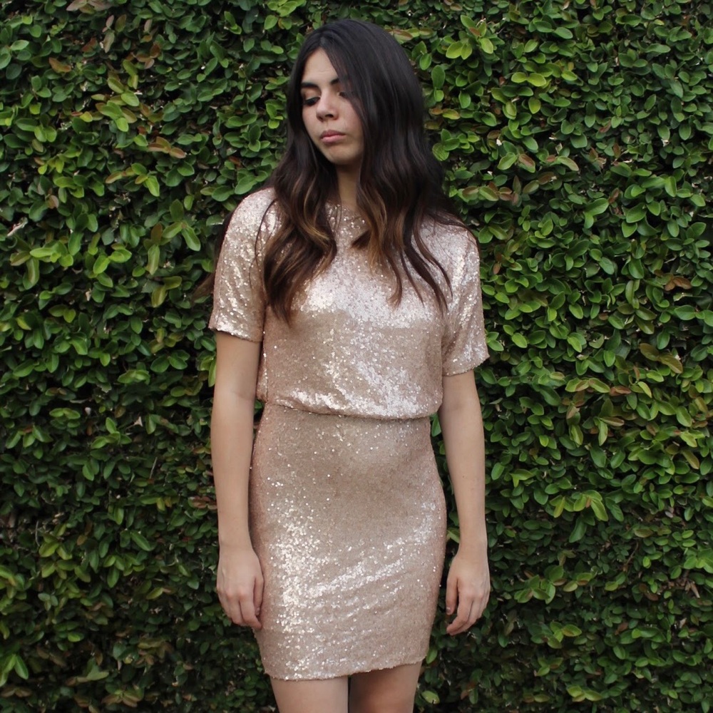 ARK & CO GOLD SEQUIN COCKTAIL DRESS