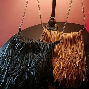 Two fringe purses black and tan