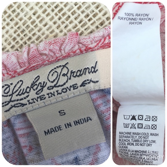 Lucky Brand Boho Red Blue White 3/4 Sleeve Blouse - Picture 4 of 8