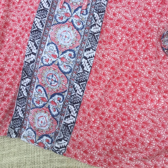 Lucky Brand Boho Red Blue White 3/4 Sleeve Blouse - Picture 2 of 8