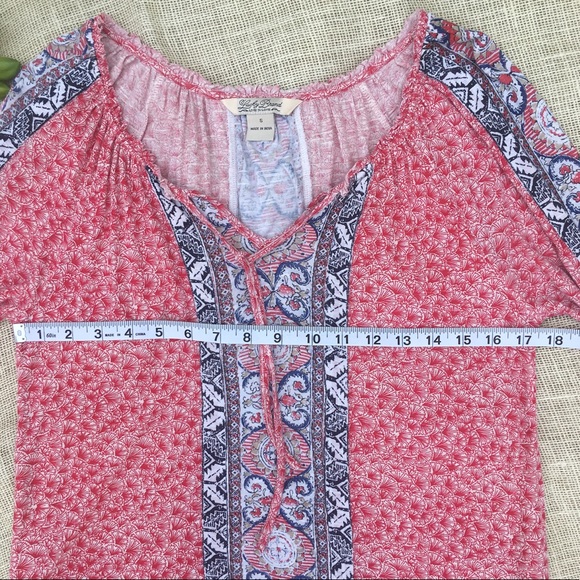 Lucky Brand Boho Red Blue White 3/4 Sleeve Blouse - Picture 6 of 8