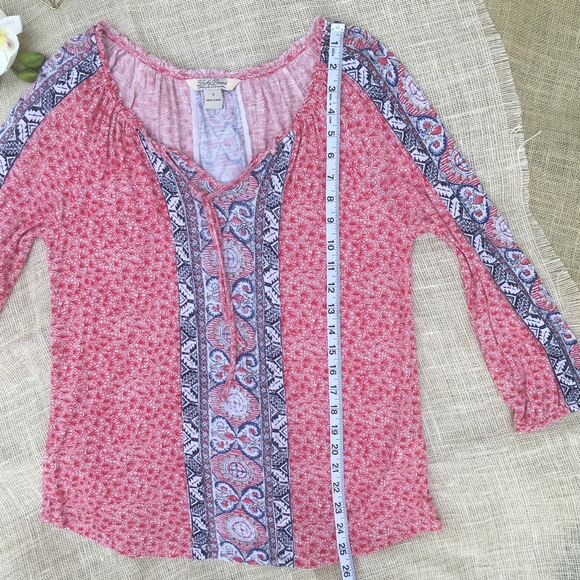 Lucky Brand Boho Red Blue White 3/4 Sleeve Blouse - Picture 7 of 8