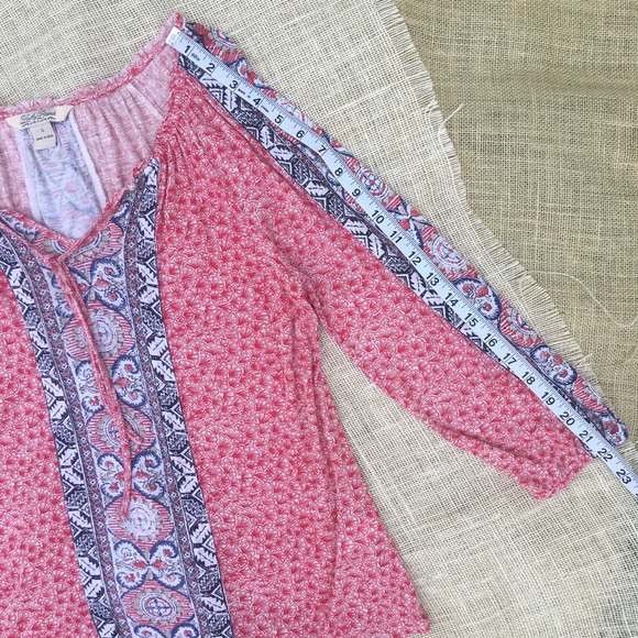 Lucky Brand Boho Red Blue White 3/4 Sleeve Blouse - Picture 8 of 8