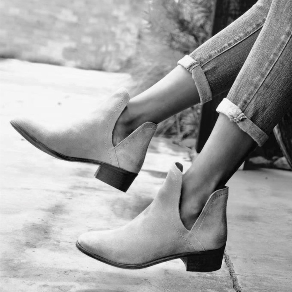 Black Distressed Split V Sides Suede Ankle Booties - Picture 5 of 6