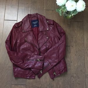 American Eagle Maroon Faux Leather Jacket