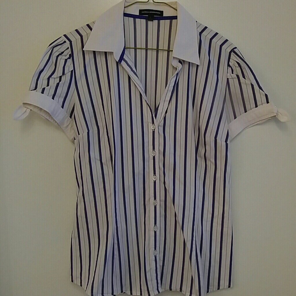 White&Purple Stripe Classic Button-Down (Express)