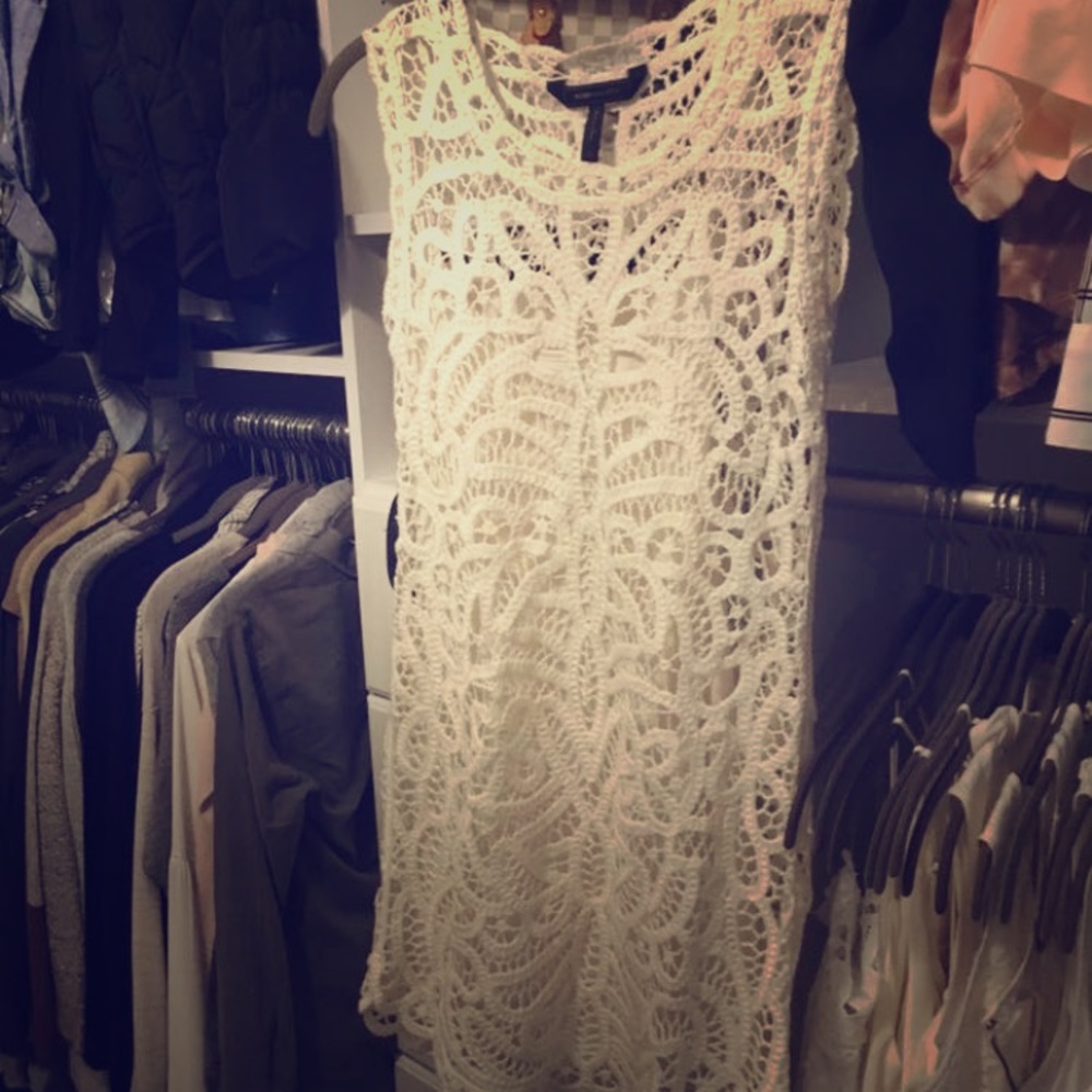 BCBG maxazaria lace crochet off white dress