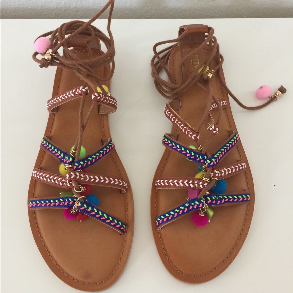 Lace Up Pom Pom Sandals