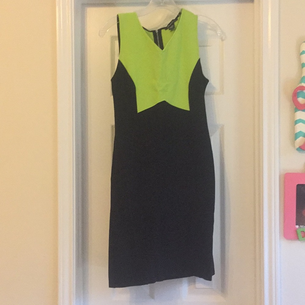 Neon Green and Black Color Block Dress