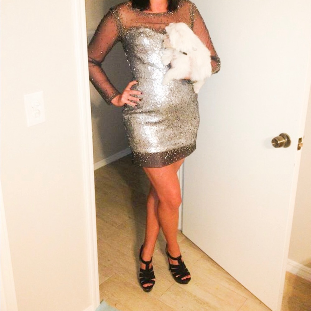 Silver Matte sequin mini dress!! Worn once!