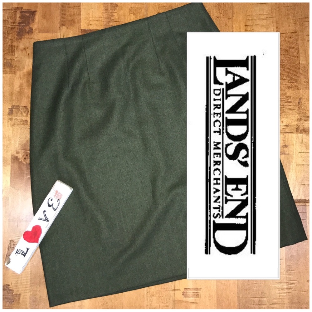 Lands End Forest Green Wool Skirt - Business